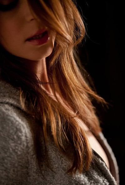 Amber Sym in Slides Off Her Soft Grey Jacket from Digital Desire