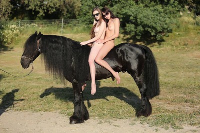 Lila and Emily in Having fun with the horse from Watch4Beauty