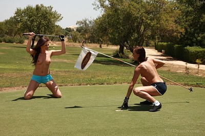 Jo and Sandra Shine in Topless Golfing from Viv Thomas