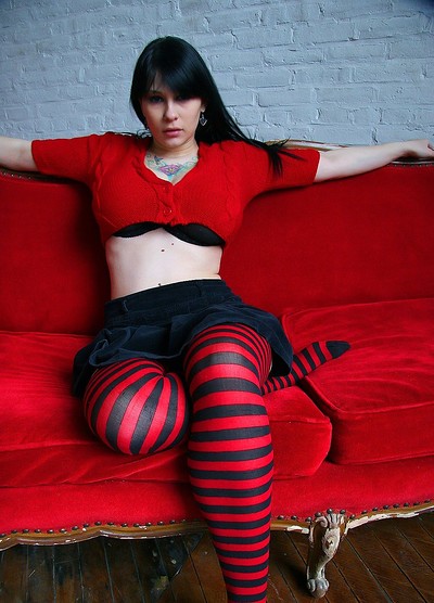 Jennique in Bra On The Red Couch from Cosmid
