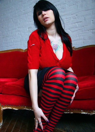 Jennique in Bra On The Red Couch from Cosmid