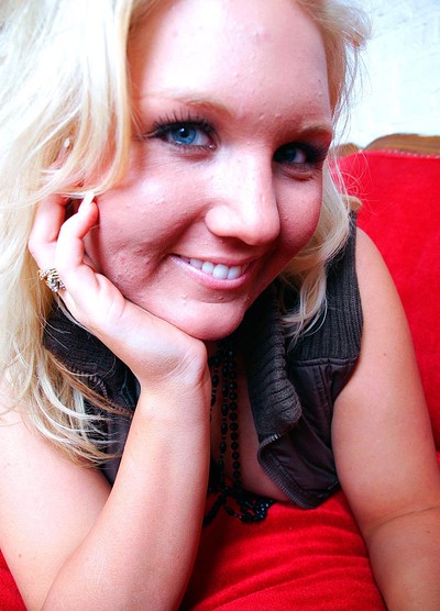 Kay in Jeans On The Red Couch from Cosmid