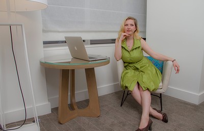 Mim Turner in Mims Green Dress from Cosmid