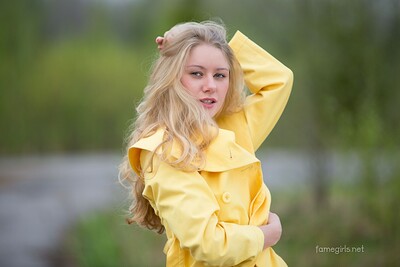 Ella in Yellow Coat on the Road from Fame Girls
