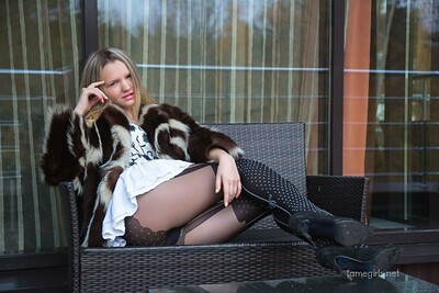 Monica in Sexy Fur Coat from Fame Girls