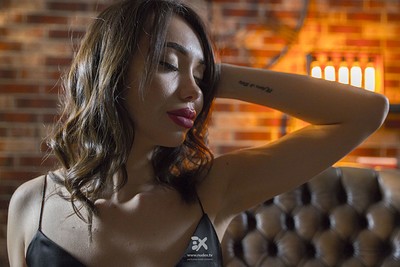 Kateryna in Red lips and black nighty from NudeX