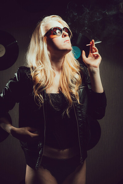 Leila in Leather Jacket And Cigarette from Charm Models