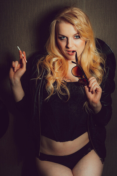 Leila in Leather Jacket And Cigarette from Elite Babes
