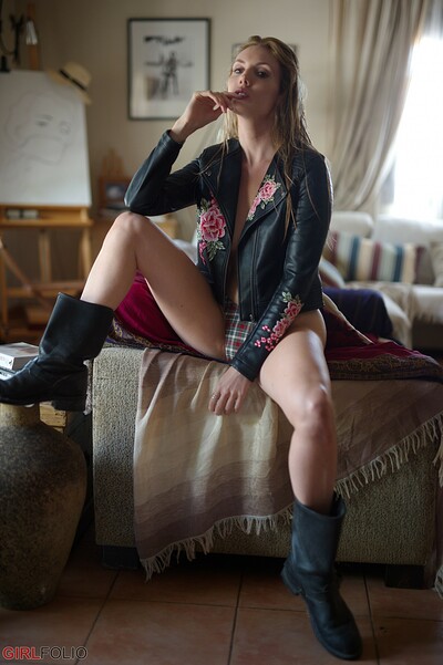 Anuska in Biker Boots from Girlfolio