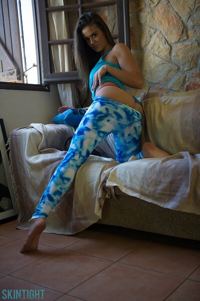 Brook Wright in Brook Wright Blue Leggings from Skintight Glamour