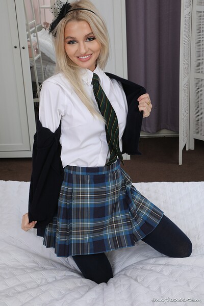 Annabelle in Plaid Miniskirt Opaque Stockings from Only Tease