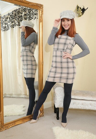 Rachelle in Plaid Minidress Stockings from Only Opaques
