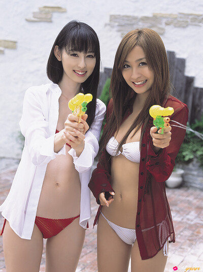 Aya Kiguchi and Rina Akiyama in Red White Beautiful from All Gravure