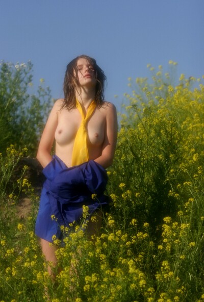Svetlana is in a meadow picking flowers naked and enjoying herself