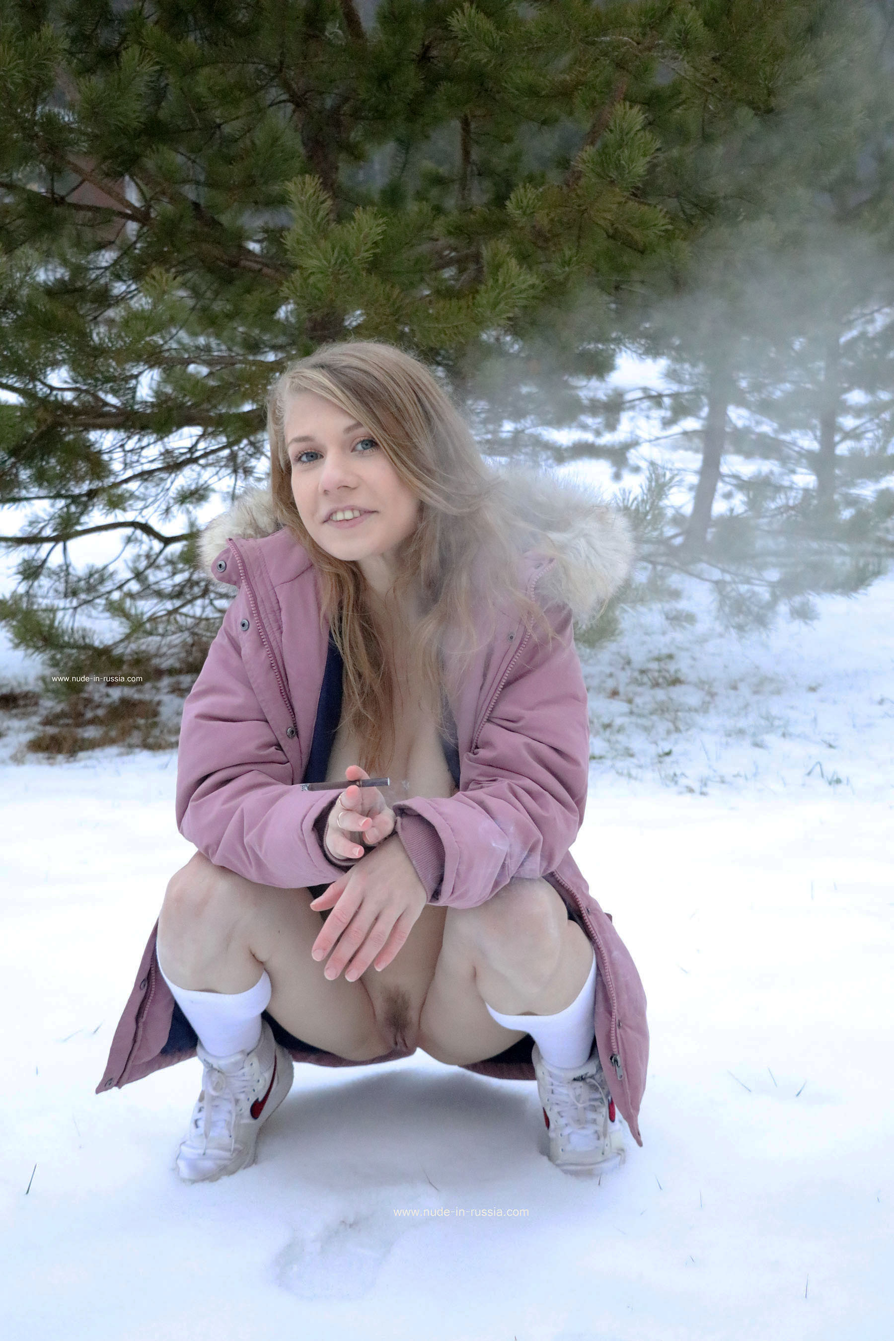 Eva 2 in Nude In Russia set Outdoor Smoking