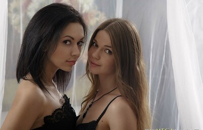 Sheri Vi and Jacqueline in Black Lingerie Lesbians from Beauty Angels