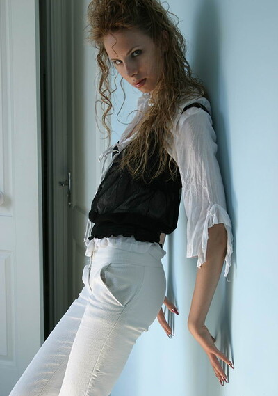 Cameron in White pants from 18 Magazine