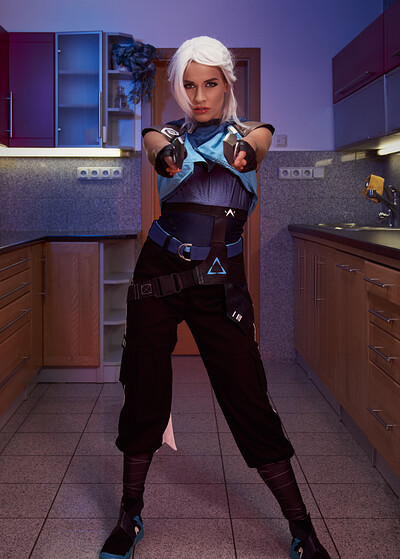 Eveline Dellai in Valorant Jett from VR Cosplay X