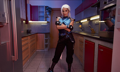 Eveline Dellai in Valorant Jett from VR Cosplay X
