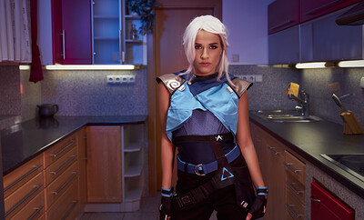Eveline Dellai in Valorant Jett from VR Cosplay X