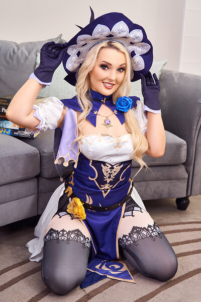 Endearing but lusty Lovita Fate exposes her assets and has sex while cosplaying Lisa from Genshin Impact