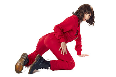 Izzy Lush cosplays character from Money Heist while flashing her titties but also her unshaven crotch