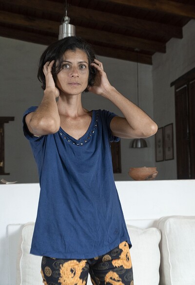 Bruna in Bruna models in her sexy new blue top from We Are Hairy