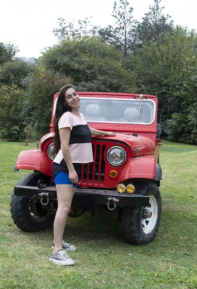 Paris in Paris poses naked outdoors by her red jeep from We Are Hairy