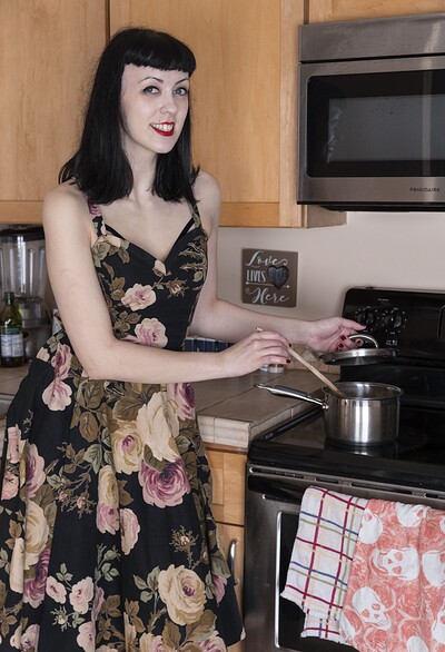 Little Olive in Little Olive masturbates in her brown kitchen from We Are Hairy