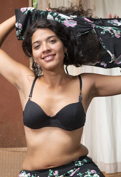 Maria F in Maria F slows strips nude on her wooden table from We Are Hairy