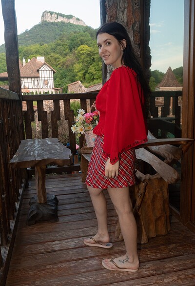Elley Rey in Elley Rey has fun showing off her red skirt from We Are Hairy
