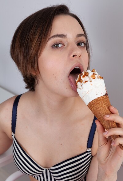 Melody Sweet in Melody Sweet strips naked while eating ice cream from We Are Hairy