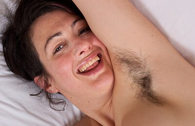 Sadie Lune in Hairy girl Sadie Lune strips in purple lingerie from We Are Hairy
