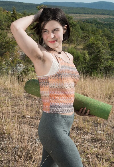 Ole Nina in Ole Nina masturbates outdoors doing naked yoga from We Are Hairy
