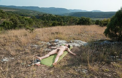 Ole Nina in Ole Nina masturbates outdoors doing naked yoga from We Are Hairy