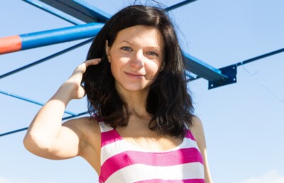 Efina in Hairy girl Efina shows off at the beach from We Are Hairy