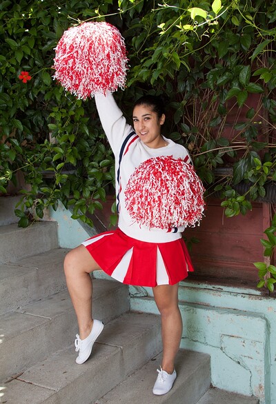Leila in Hairy Cheerleader Leila cheers for us outside from We Are Hairy
