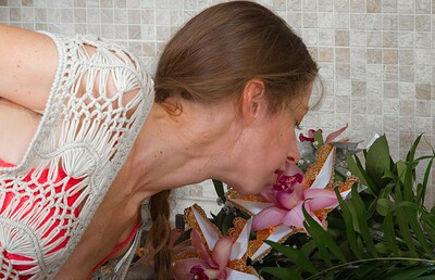 Ryisya in Ryisya shows off flowers and strips in kitchen from We Are Hairy