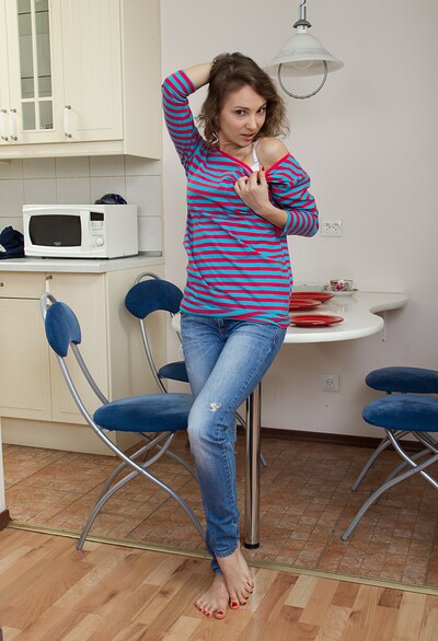 Simona in Simona strips from denim jeans to relax from We Are Hairy