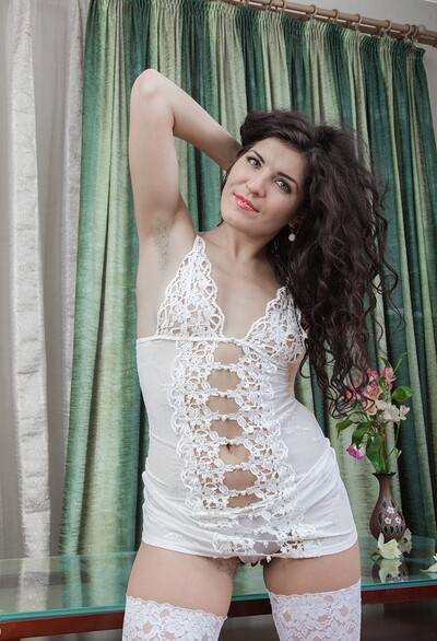 Rimma S in In white, Rimma S strips and enjoys herself from We Are Hairy