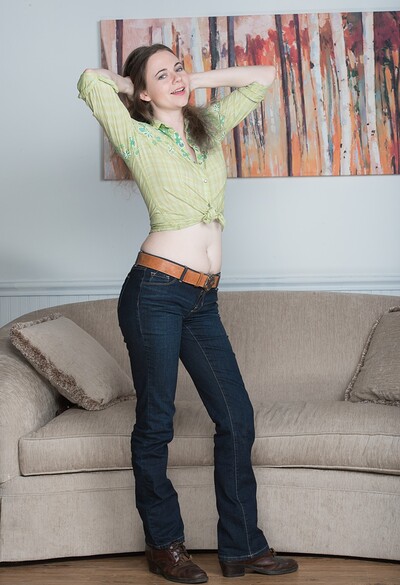 Camille in We Are Hairy set Camille strips and shows hairy body on couch