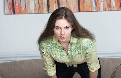Camille in Camille strips and shows hairy body on couch from We Are Hairy