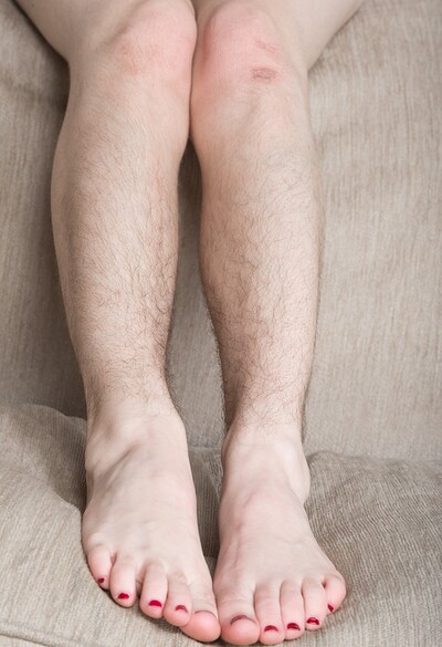 Camille in We Are Hairy set Camille strips and shows hairy body on couch