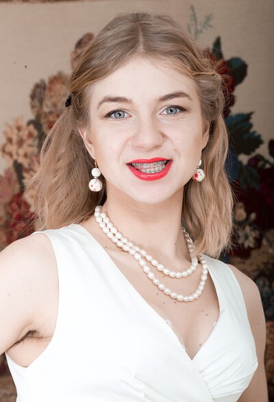 Kristinka in Kristinka models her new white dress and strips from We Are Hairy