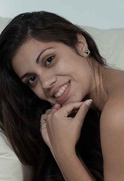 Camille S in Camille S strips naked on her white couch from We Are Hairy