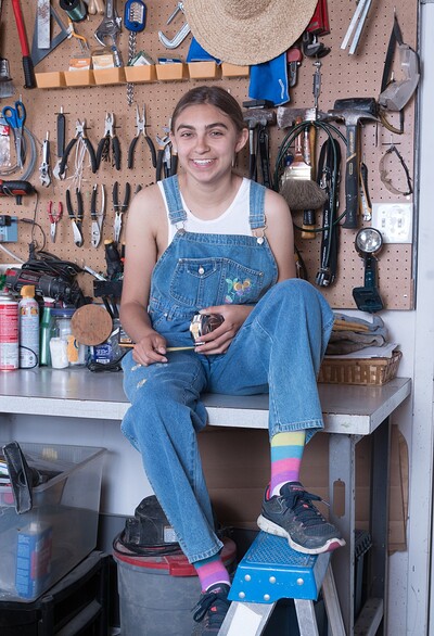 Sunny in Sunny strips naked in her tool shop from We Are Hairy