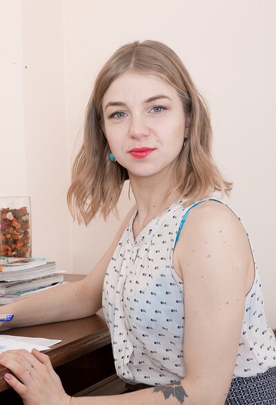 Kristinka in Kristinka strips naked while at the office from We Are Hairy