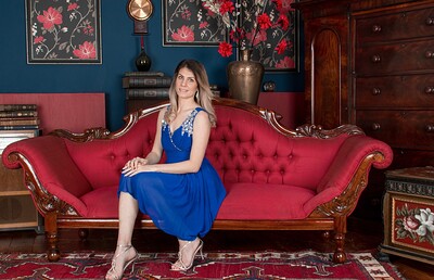 Ashleigh McKenzie in Ashleigh McKenzie strips naked on her red sofa from We Are Hairy