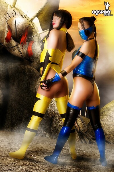 Ginger and Mea Lee in Kitana, Tanya from Mortal Kombat from Cosplay Erotica