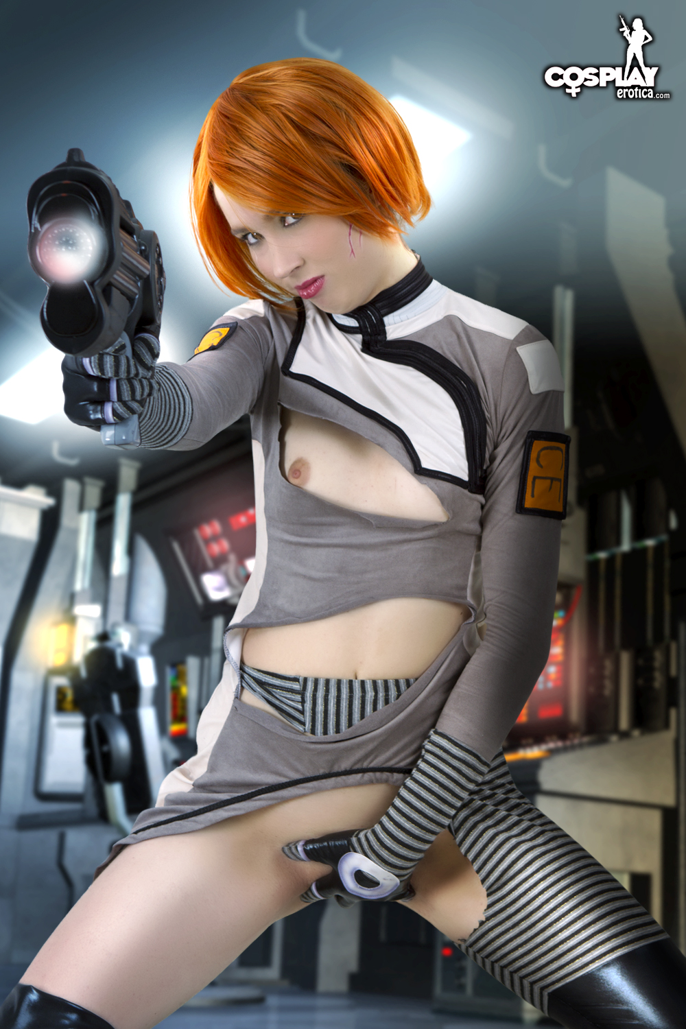 Stacy in Cosplay Erotica set Female Sephard from Mass Effect